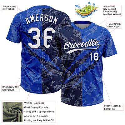 Custom Graffiti Pattern White Thunder Blue-Navy 3D Scratch Two-Button Unisex Softball Jersey