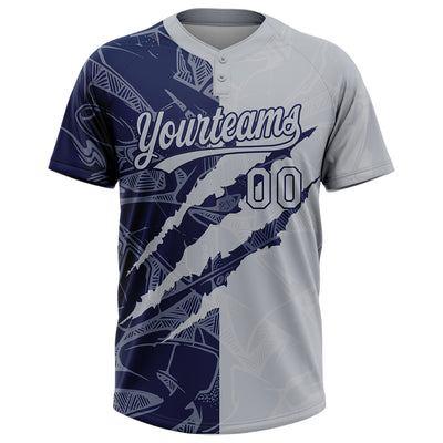 Custom Graffiti Pattern Gray-Navy 3D Scratch Two-Button Unisex Softball Jersey
