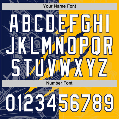 Custom Graffiti Pattern White Gold-Navy 3D Scratch Two-Button Unisex Softball Jersey