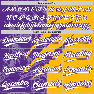 Custom Graffiti Pattern White Gold-Purple 3D Scratch Two-Button Unisex Softball Jersey