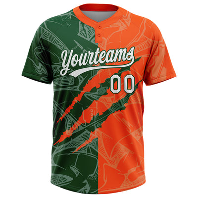Custom Graffiti Pattern White Orange-Green 3D Scratch Two-Button Unisex Softball Jersey