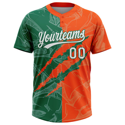 Custom Graffiti Pattern White Orange-Kelly Green 3D Scratch Two-Button Unisex Softball Jersey