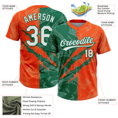 Custom Graffiti Pattern White Orange-Kelly Green 3D Scratch Two-Button Unisex Softball Jersey