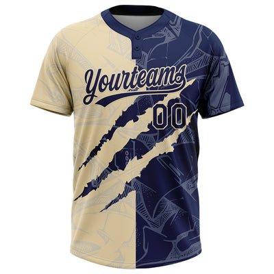 Custom Graffiti Pattern Navy-Cream 3D Scratch Two-Button Unisex Softball Jersey