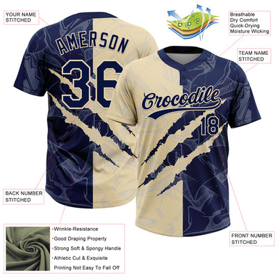 Custom Graffiti Pattern Navy-Cream 3D Scratch Two-Button Unisex Softball Jersey