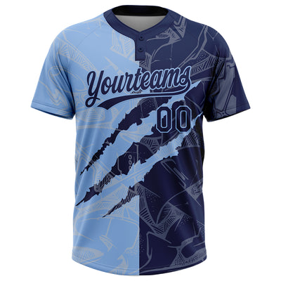 Custom Graffiti Pattern Navy-Light Blue 3D Scratch Two-Button Unisex Softball Jersey