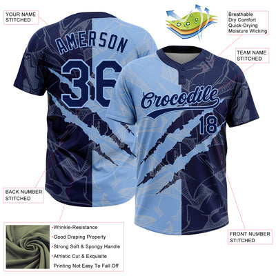 Custom Graffiti Pattern Navy-Light Blue 3D Scratch Two-Button Unisex Softball Jersey