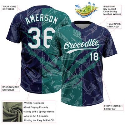 Custom Graffiti Pattern White Navy-Teal 3D Scratch Two-Button Unisex Softball Jersey
