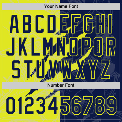 Custom Graffiti Pattern Navy-Neon Yellow 3D Scratch Two-Button Unisex Softball Jersey