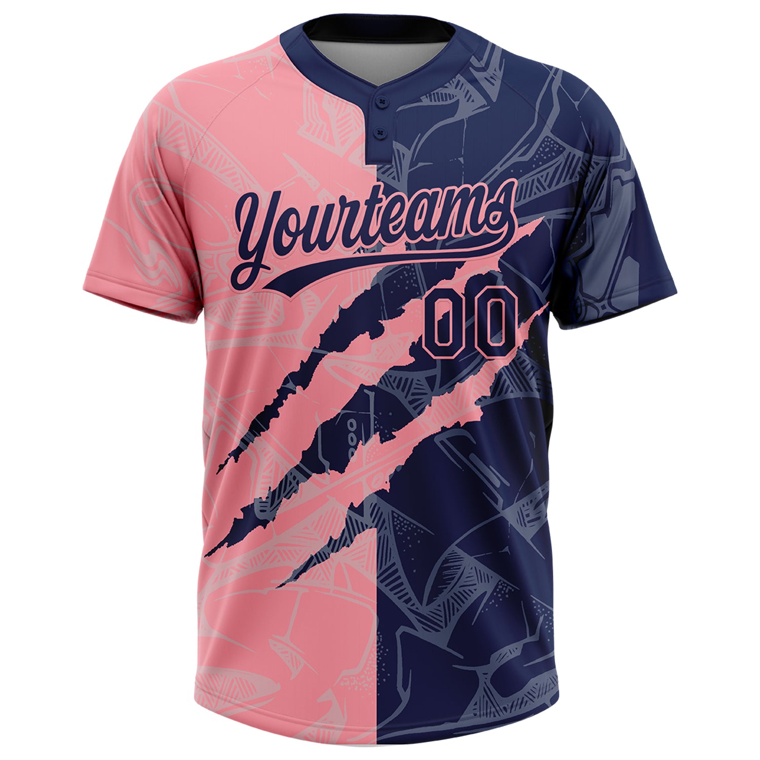 Custom Graffiti Pattern Navy-Medium Pink 3D Scratch Two-Button Unisex Softball Jersey