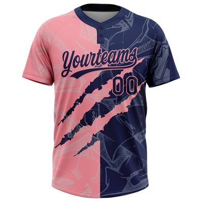 Custom Graffiti Pattern Navy-Medium Pink 3D Scratch Two-Button Unisex Softball Jersey