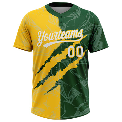 Custom Graffiti Pattern White Green-Yellow 3D Scratch Two-Button Unisex Softball Jersey