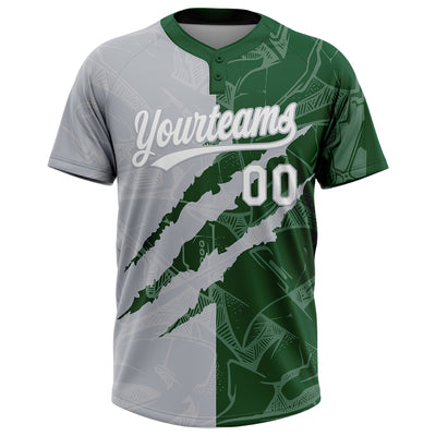 Custom Graffiti Pattern White Green-Gray 3D Scratch Two-Button Unisex Softball Jersey