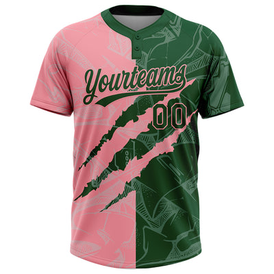 Custom Graffiti Pattern Green-Medium Pink 3D Scratch Two-Button Unisex Softball Jersey