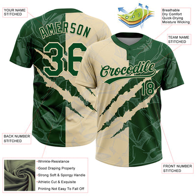 Custom Graffiti Pattern Green-Cream 3D Scratch Two-Button Unisex Softball Jersey