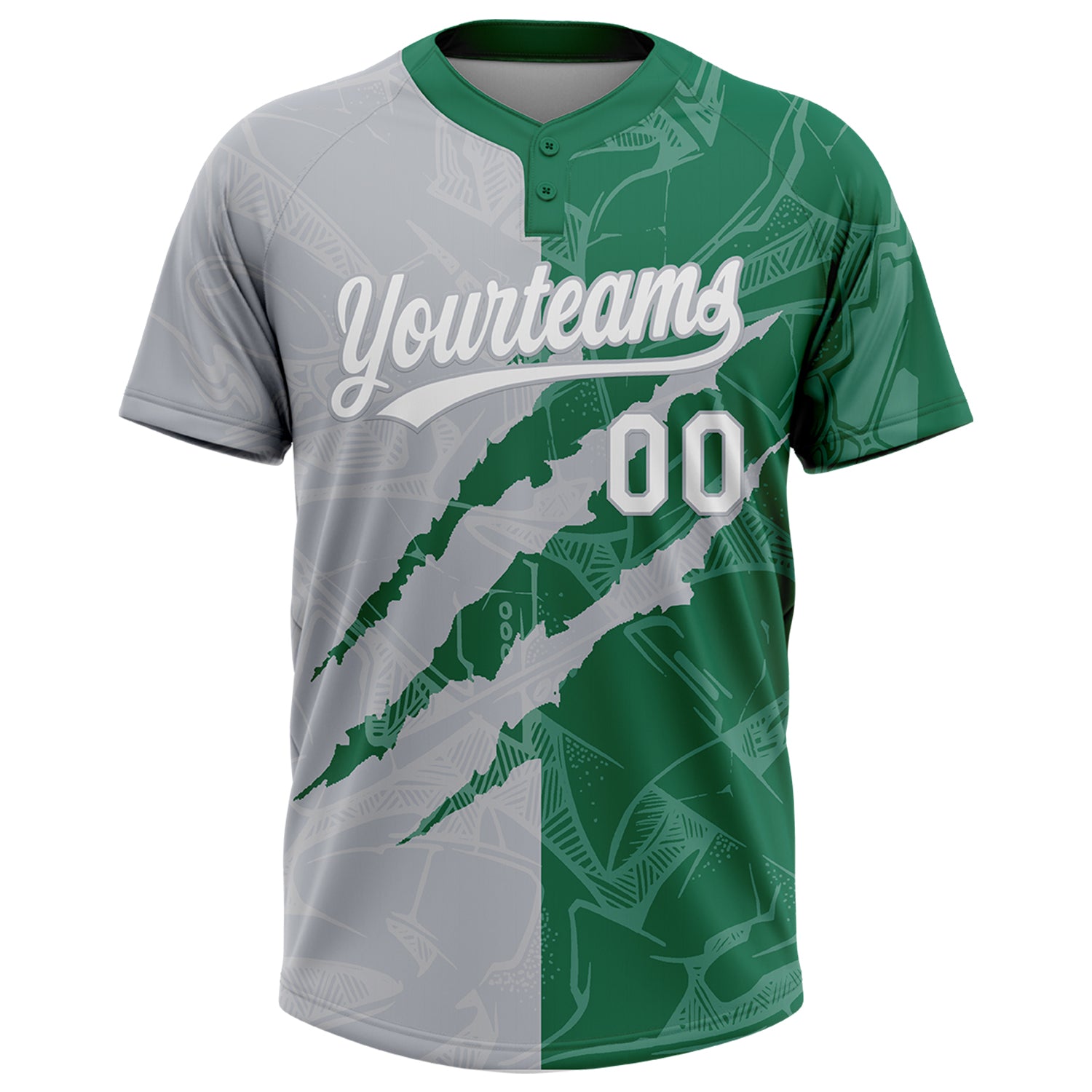 Custom Graffiti Pattern White Kelly Green-Gray 3D Scratch Two-Button Unisex Softball Jersey