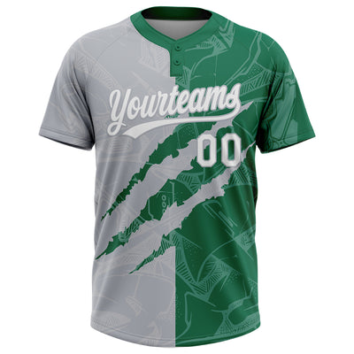 Custom Graffiti Pattern White Kelly Green-Gray 3D Scratch Two-Button Unisex Softball Jersey