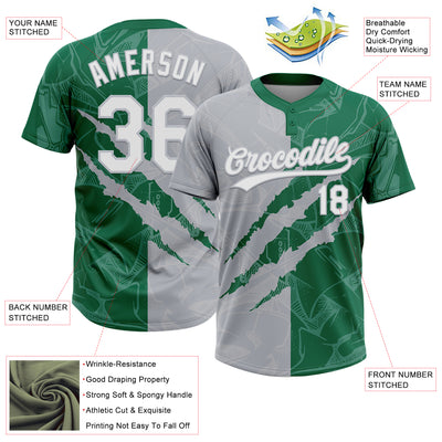 Custom Graffiti Pattern White Kelly Green-Gray 3D Scratch Two-Button Unisex Softball Jersey