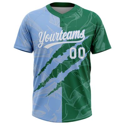 Custom Graffiti Pattern White Kelly Green-Light Blue 3D Scratch Two-Button Unisex Softball Jersey
