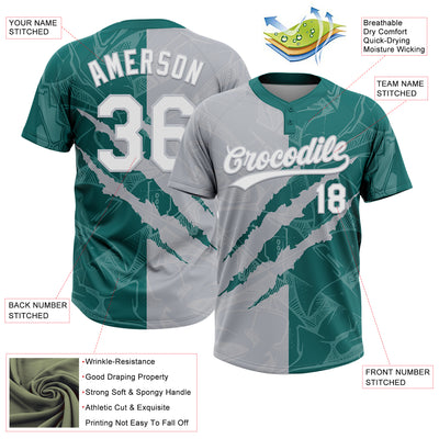 Custom Graffiti Pattern White Teal-Gray 3D Scratch Two-Button Unisex Softball Jersey