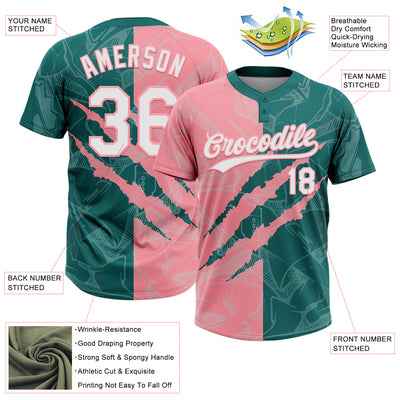 Custom Graffiti Pattern White Teal-Medium Pink 3D Scratch Two-Button Unisex Softball Jersey