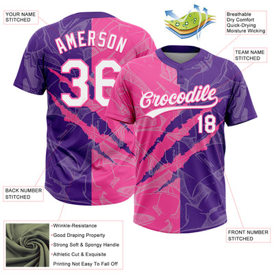 Custom Graffiti Pattern White Purple-Pink 3D Scratch Two-Button Unisex Softball Jersey