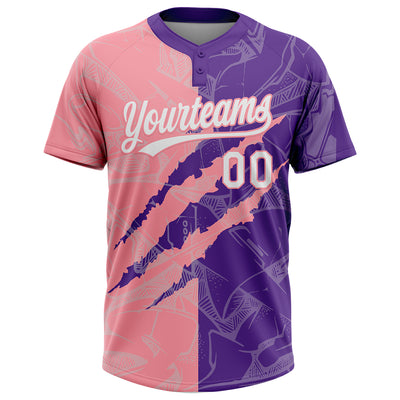 Custom Graffiti Pattern White Purple-Medium Pink 3D Scratch Two-Button Unisex Softball Jersey