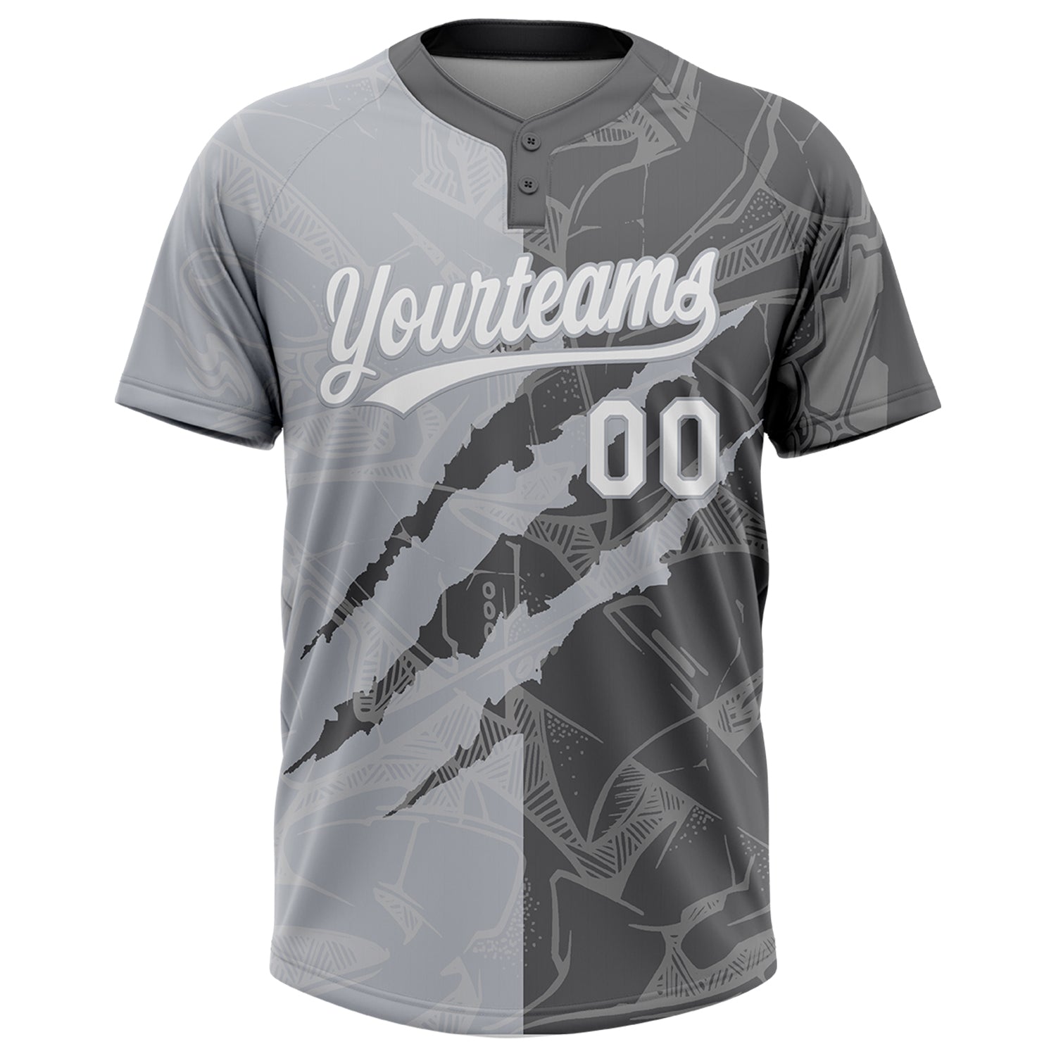 Custom Graffiti Pattern White Steel Gray-Gray 3D Scratch Two-Button Unisex Softball Jersey
