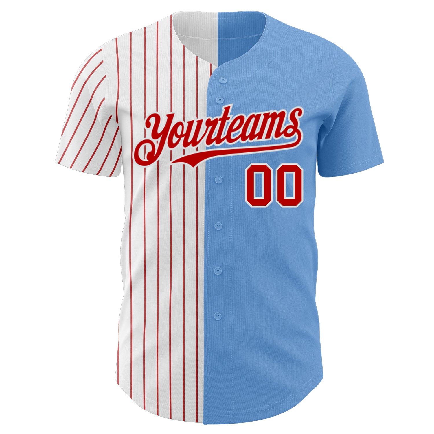 Custom Light Blue White-Red Pinstripe Authentic Split Fashion Baseball Jersey