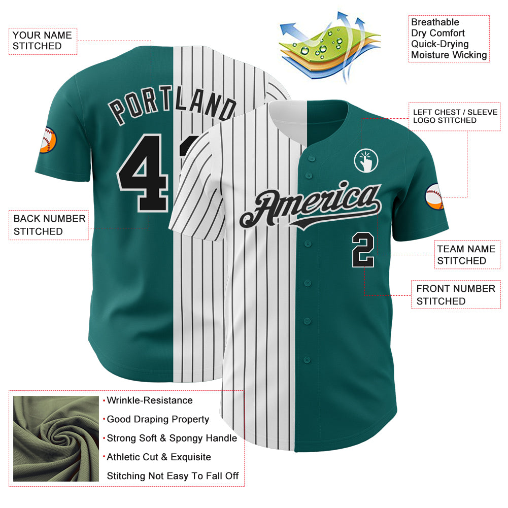 Custom Teal White-Black Pinstripe Authentic Split Fashion Baseball Jersey