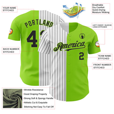 Custom Neon Green White-Black Pinstripe Authentic Split Fashion Baseball Jersey