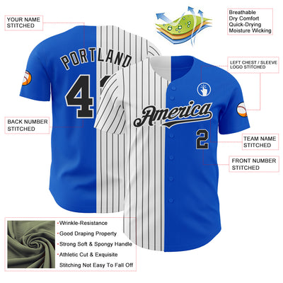 Custom Thunder Blue White-Black Pinstripe Authentic Split Fashion Baseball Jersey