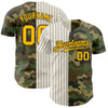 Custom Camo Gold Cream-Black Pinstripe Authentic Split Fashion Salute To Service Baseball Jersey