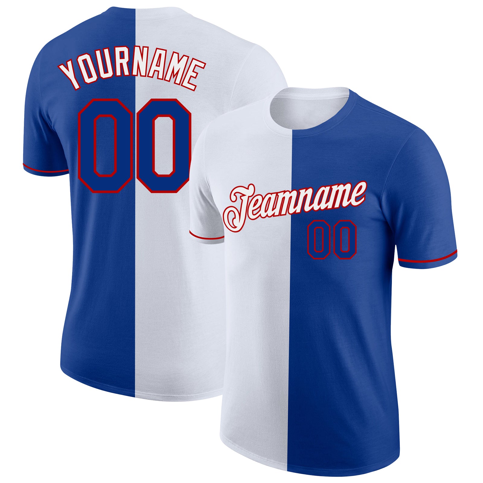 Custom Royal White-Red Split Fashion Performance T-Shirt