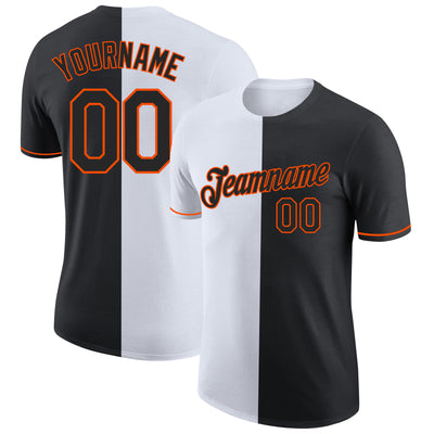 Custom Black White-Orange Split Fashion Performance T-Shirt