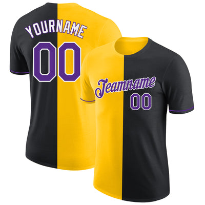 Custom Black Purple-Yellow Split Fashion Performance T-Shirt