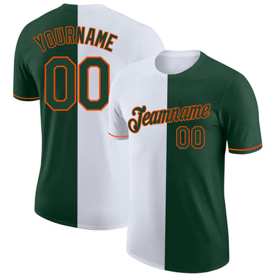Custom Green White-Orange Split Fashion Performance T-Shirt