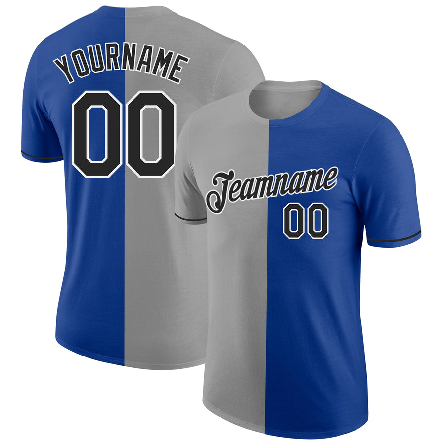 Custom Royal Black-Gray Split Fashion Performance T-Shirt