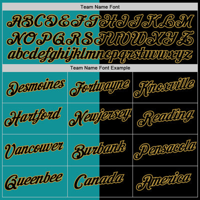 Custom Black Teal-Old Gold Split Fashion Performance T-Shirt