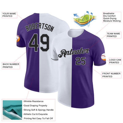 Custom Purple Black-Gray Split Fashion Performance T-Shirt