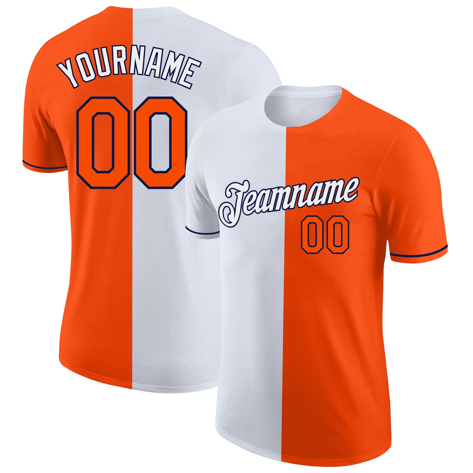 Custom Orange White-Navy Split Fashion Performance T-Shirt