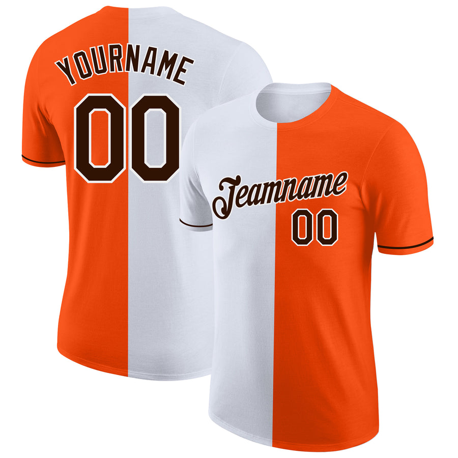 Custom Orange Brown-White Split Fashion Performance T-Shirt