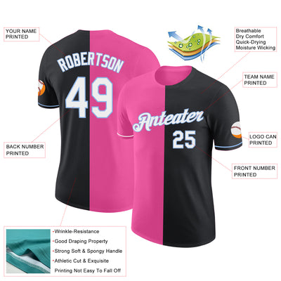 Custom Black Pink-Light Blue Split Fashion Performance T-Shirt