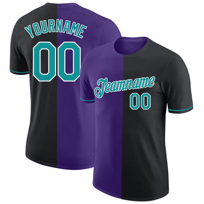 Custom Black Teal-Purple Split Fashion Performance T-Shirt