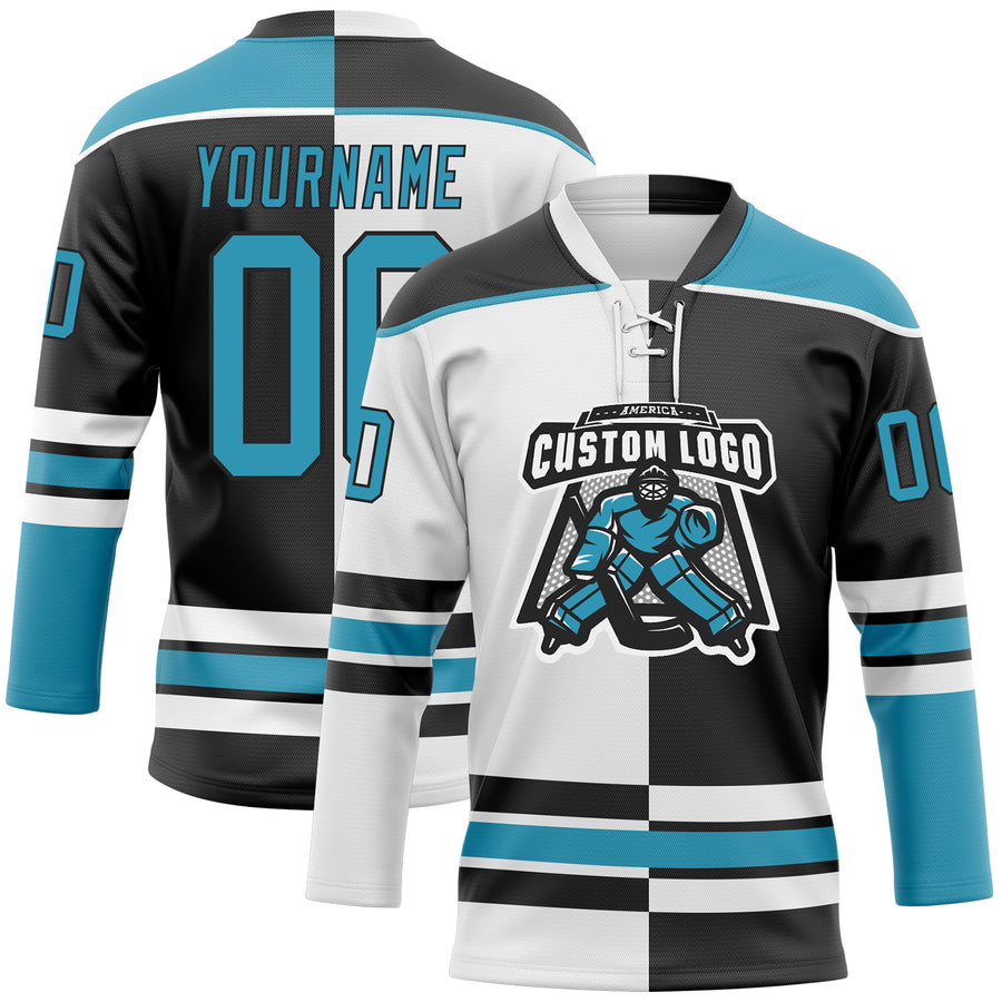 Custom Black Panther Blue-White Split Fashion Hockey Lace Neck Jersey