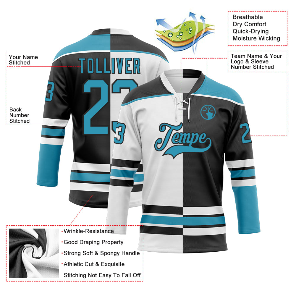 Custom Black Panther Blue-White Split Fashion Hockey Lace Neck Jersey