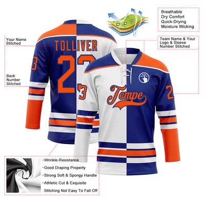 Custom Royal Orange-White Split Fashion Hockey Lace Neck Jersey