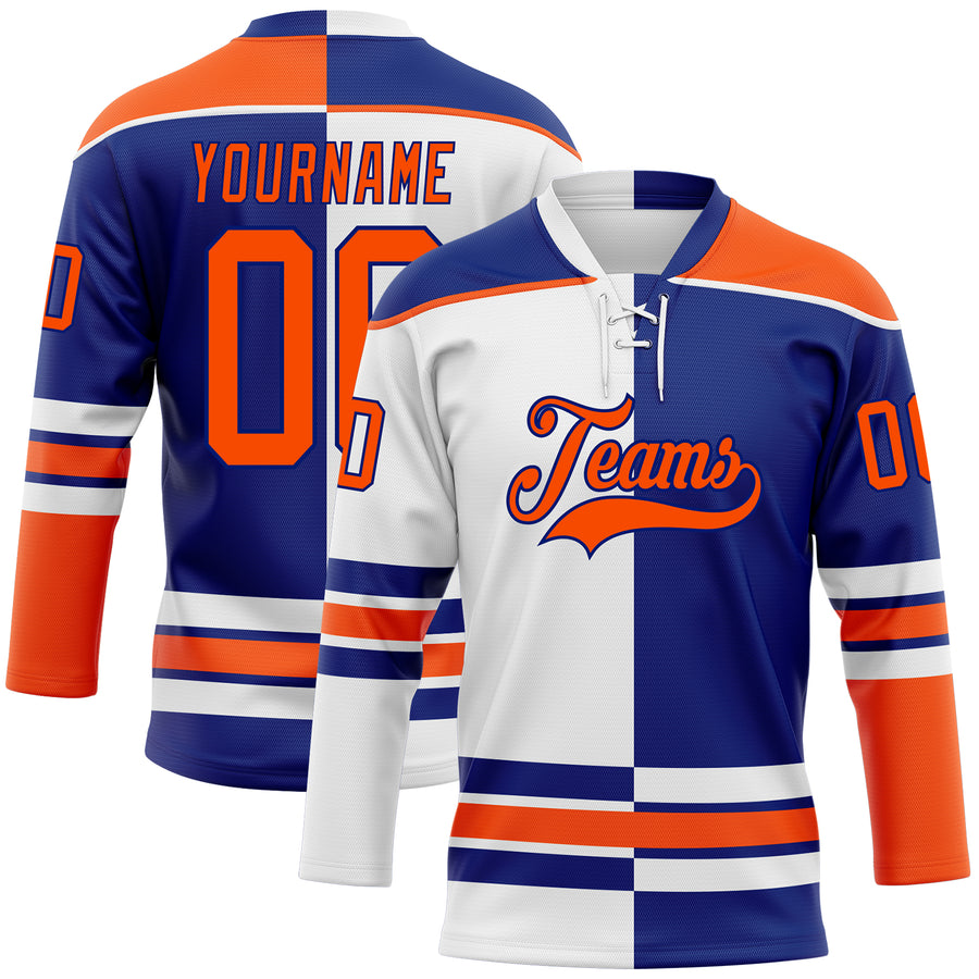 Custom Royal Orange-White Split Fashion Hockey Lace Neck Jersey