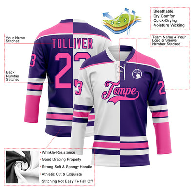Custom Purple Pink-White Split Fashion Hockey Lace Neck Jersey