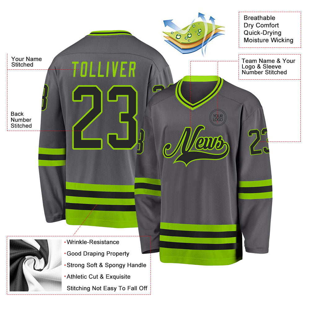 Custom Steel Gray Black-Neon Green Hockey Jersey